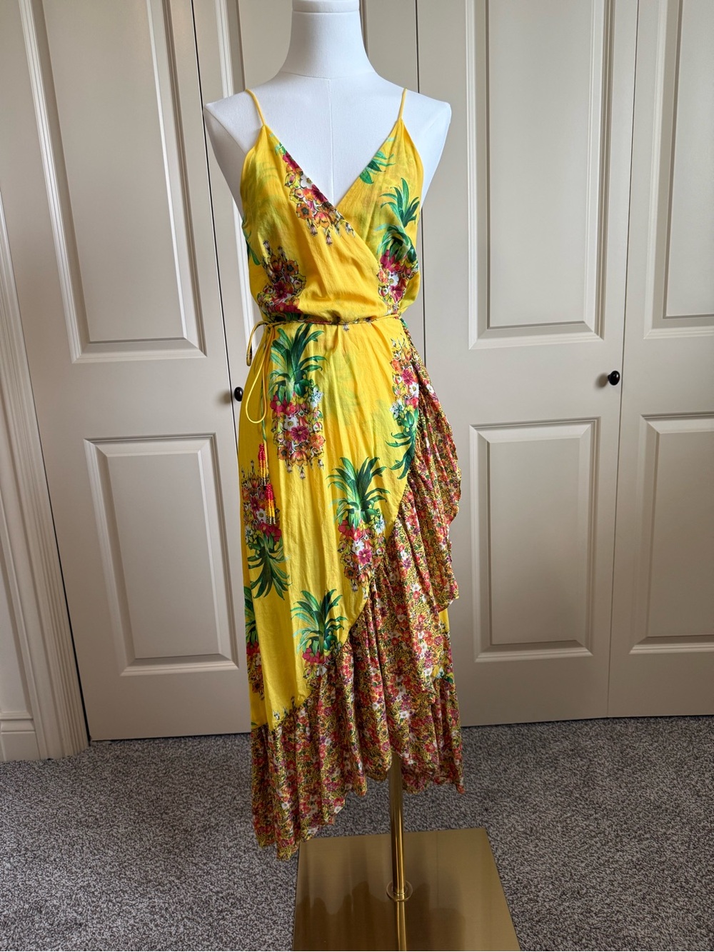 FARM Rio Yellow Golden Pineapple Wrap Maxi Dress